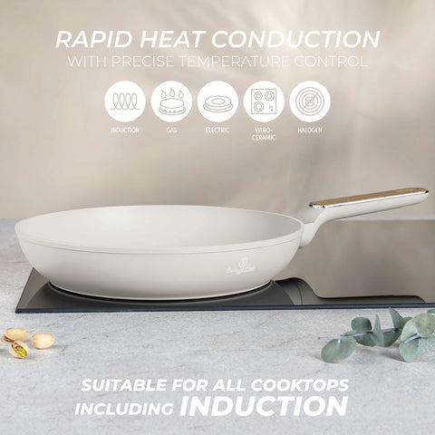  BH/8309, Sartén de 28 cm, Crema Mate, Madera, Sartén de 28 cm, Nuevo diseño de mango, Sartén, Utensilios de cocina, Cocina, Sartenes