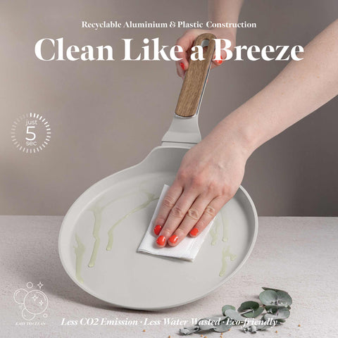 Product image of Pancake pan 25cm. Part of the Sahara Nordic Collection . Features: • Material: forged aluminum with non-stick titanPro coating • Pancake pan Ø25*2,2 cm • Color: matt cream, wooden REGISTERED DESIGN BY BERLINGER HAUS!. (Studio view). Official Berlinger Haus product, boosted by Promintra sl.