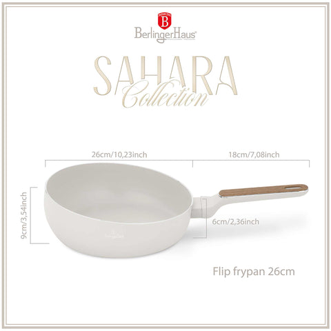  BH/8313, Sartén plegable de 26 cm, color crema mate, madera, sartén plegable de 26 cm, nuevo diseño de mango, sartén, sartén plegable, sartén, utensilios de cocina, cocina
