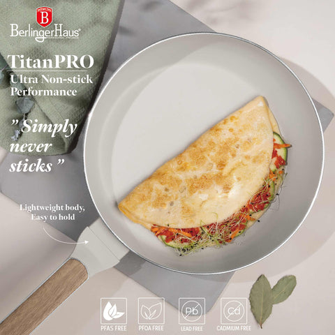  BH/8313, Sartén plegable de 26 cm, color crema mate, madera, sartén plegable de 26 cm, nuevo diseño de mango, sartén, sartén plegable, sartén, utensilios de cocina, cocina