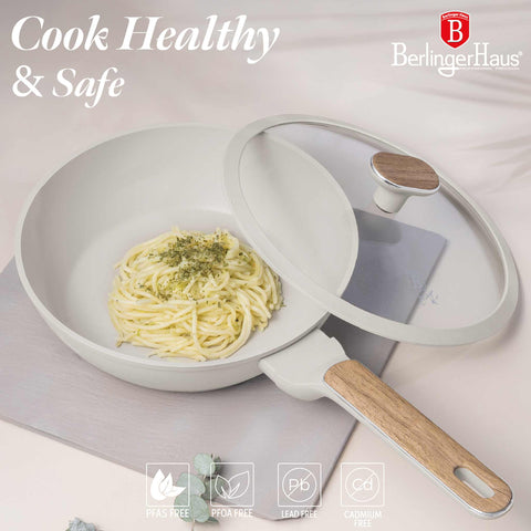  BH/8314, Sartén honda con tapa 24cm, Crema Mate, Madera, Sartén honda 24 cm, Nuevo diseño de mango, Sartén, Sartén honda, Sartén honda con tapa, Sartén, Batería de cocina, Cocina, Sartenes