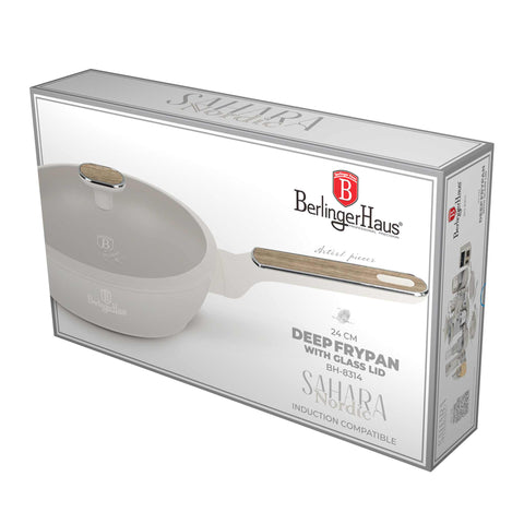  BH/8314, Sartén honda con tapa 24cm, Crema Mate, Madera, Sartén honda 24 cm, Nuevo diseño de mango, Sartén, Sartén honda, Sartén honda con tapa, Sartén, Batería de cocina, Cocina, Sartenes