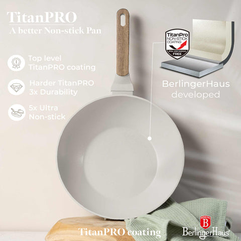  BH/8315, Wok 28cm, Crema Mate, Madera, Wok 28 cm, Nuevo diseño de mango, Wok, Batería de cocina, Cocina, Sartenes