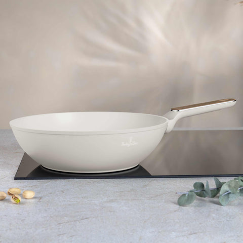  BH/8315, Wok 28cm, Crema Mate, Madera, Wok 28 cm, Nuevo diseño de mango, Wok, Batería de cocina, Cocina, Sartenes