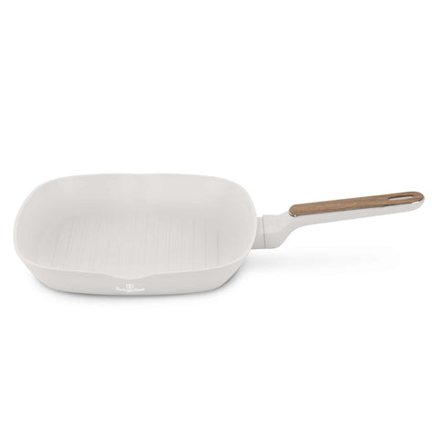 Product image of Grill pan 28cm. Part of the Sahara Nordic Collection . Features: • Material: forged aluminum with non-stick titanPro coating • Grill pan Ø28*4,1 cm 2,1L • Color: matt cream, wooden REGISTERED DESIGN BY BERLINGER .... (Giftbox view). Official Berlinger Haus product, boosted by Promintra sl.