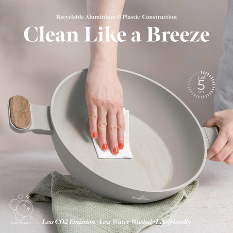  BH/8318, Olla baja con tapa de 28 cm, color crema mate, madera, olla baja de 28 cm, nuevo diseño de mango, olla baja, olla baja con tapa, olla, utensilios de cocina, cocina, ollas y cazuelas