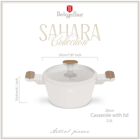  BH/8319, Cacerola con tapa 20cm, Crema Mate, Madera, Cacerola 20 cm, Nuevo diseño de mango, Cacerola, Olla, Cacerola con tapa, Batería de cocina, Cocina, Ollas y cazuelas