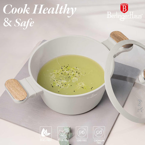  BH/8319, Cacerola con tapa 20cm, Crema Mate, Madera, Cacerola 20 cm, Nuevo diseño de mango, Cacerola, Olla, Cacerola con tapa, Batería de cocina, Cocina, Ollas y cazuelas