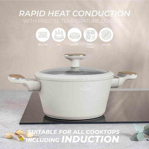  BH/8319, Cacerola con tapa 20cm, Crema Mate, Madera, Cacerola 20 cm, Nuevo diseño de mango, Cacerola, Olla, Cacerola con tapa, Batería de cocina, Cocina, Ollas y cazuelas