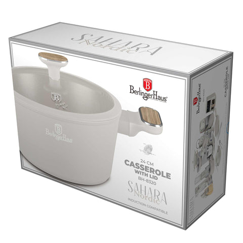  BH/8320, Cacerola con tapa 24cm, Crema Mate, Madera, Cacerola 24 cm, Nuevo diseño de mango, Cacerola, Olla, Cacerola con tapa, Batería de cocina, Cocina, Ollas y cazuelas