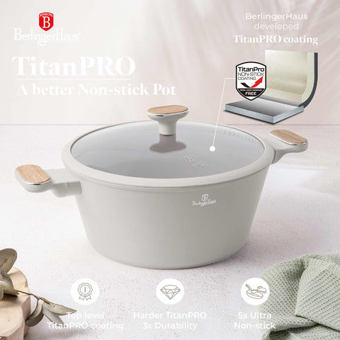  BH/8321, Cacerola con tapa 28cm, Crema Mate, Madera, Cacerola de 28 cm, Nuevo diseño de mango, Cacerola, Olla, Cacerola con tapa, Batería de cocina, Cocina, Ollas y cazuelas