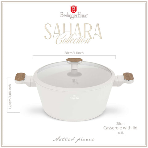  BH/8321, Cacerola con tapa 28cm, Crema Mate, Madera, Cacerola de 28 cm, Nuevo diseño de mango, Cacerola, Olla, Cacerola con tapa, Batería de cocina, Cocina, Ollas y cazuelas