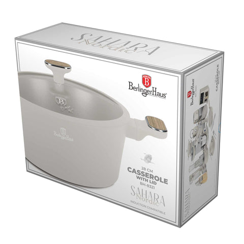  BH/8321, Cacerola con tapa 28cm, Crema Mate, Madera, Cacerola de 28 cm, Nuevo diseño de mango, Cacerola, Olla, Cacerola con tapa, Batería de cocina, Cocina, Ollas y cazuelas