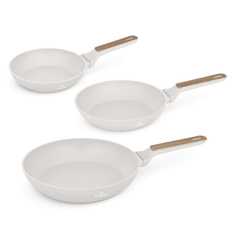  BH/8322, juego de 3 sartenes, crema mate, madera, juego de 3 sartenes a., nuevo diseño de mango, sartén, juego de sartenes, sartén, juego de sartenes, utensilios de cocina, cocina, sartenes, juego de sartenes