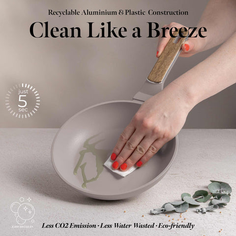  BH/8326, Sartén de 20 cm, color topo mate, madera, sartén de 20 cm, nuevo diseño de mango, sartén, utensilios de cocina, cocina