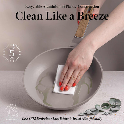  BH/8327, Sartén de 24 cm, color topo mate, madera, sartén de 24 cm, nuevo diseño de mango, sartén, utensilios de cocina, cocina