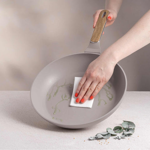  BH/8328, Sartén de 28 cm, color topo mate, madera, sartén de 28 cm, nuevo diseño de mango, sartén, utensilios de cocina, cocina