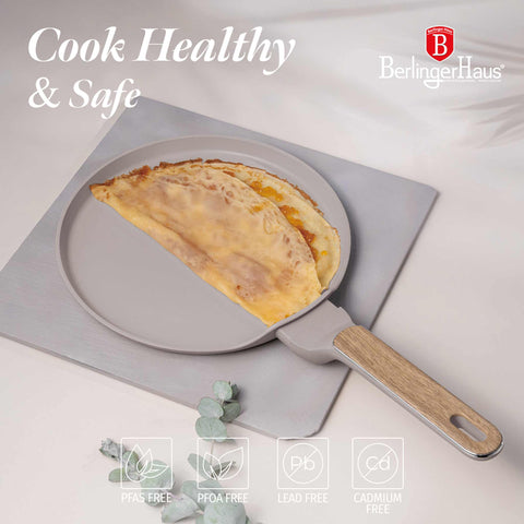  BH/8329, Sartén para panqueques de 25 cm, color topo mate, madera, sartén para panqueques de 25 cm, nuevo diseño de mango, sartén para panqueques, utensilios de cocina, cocina