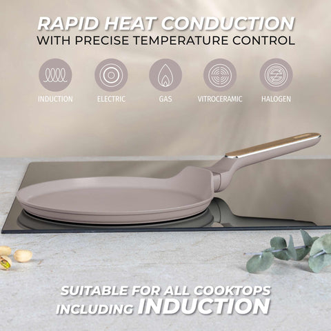  BH/8329, Sartén para panqueques de 25 cm, color topo mate, madera, sartén para panqueques de 25 cm, nuevo diseño de mango, sartén para panqueques, utensilios de cocina, cocina