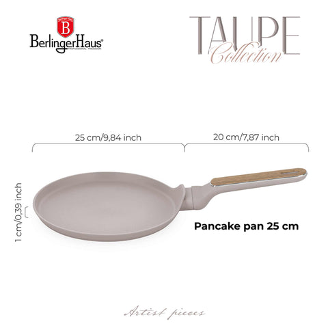  BH/8329, Sartén para panqueques de 25 cm, color topo mate, madera, sartén para panqueques de 25 cm, nuevo diseño de mango, sartén para panqueques, utensilios de cocina, cocina