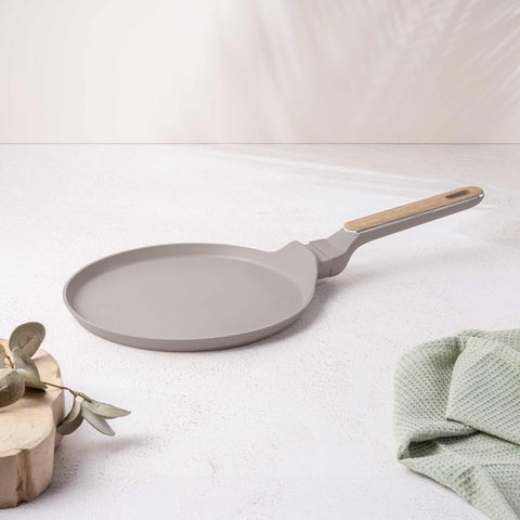  BH/8329, Sartén para panqueques de 25 cm, color topo mate, madera, sartén para panqueques de 25 cm, nuevo diseño de mango, sartén para panqueques, utensilios de cocina, cocina