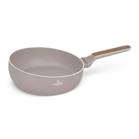 Product image of Flip frypan 26cm. Part of the Taupe Nordic Collection . Features: • Material: stamp aluminum with non-stick titanPro coating • Flip frypan Ø26 cm 2,8L • Color: matt taupe, wooden REGISTERED DESIGN BY BERLINGER HAUS!. (Studio view). Official Berlinger Haus product, boosted by Promintra sl.