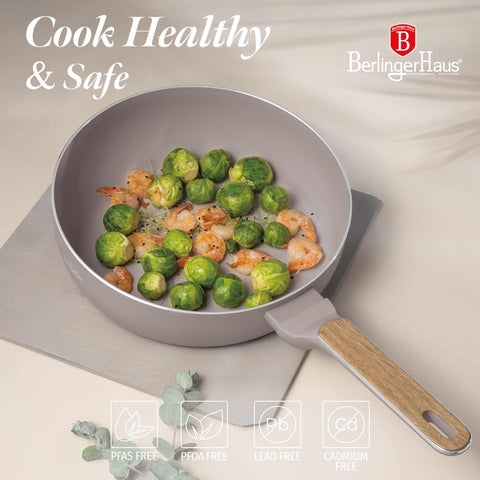 BH/8332, Sartén plegable de 26 cm, color topo mate, madera, sartén plegable de 26 cm, nuevo diseño de mango, sartén, sartén plegable, sartén, utensilios de cocina, cocina