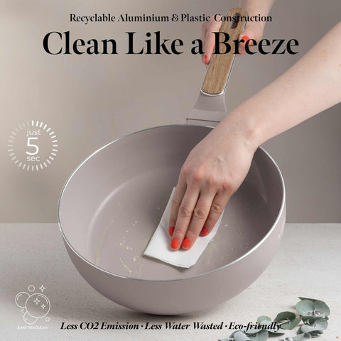 BH/8332, Sartén plegable de 26 cm, color topo mate, madera, sartén plegable de 26 cm, nuevo diseño de mango, sartén, sartén plegable, sartén, utensilios de cocina, cocina