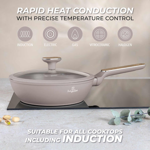  BH/8333, Sartén honda con tapa 24cm, Topo Mate, Madera, Sartén honda 24 cm, Nuevo diseño de mango, Sartén, Sartén honda, Sartén honda con tapa, Sartén, Batería de cocina, Cocina, Sartenes