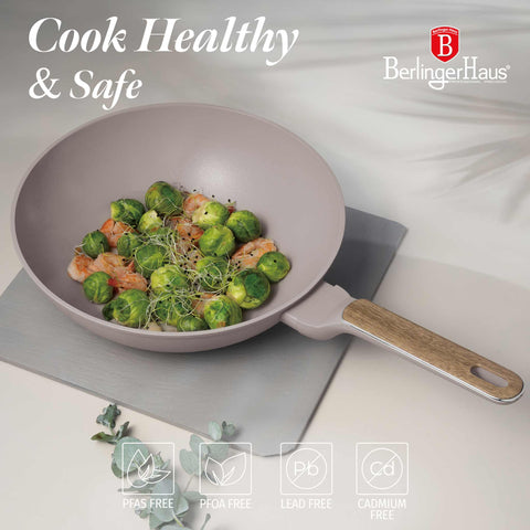  BH/8334, Wok 28cm, Taupe Mate, Madera, Wok de 28 cm, Nuevo diseño de mango, Wok, Batería de cocina, Cocina, Sartenes