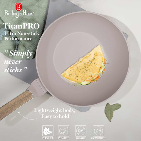  BH/8334, Wok 28cm, Taupe Mate, Madera, Wok de 28 cm, Nuevo diseño de mango, Wok, Batería de cocina, Cocina, Sartenes