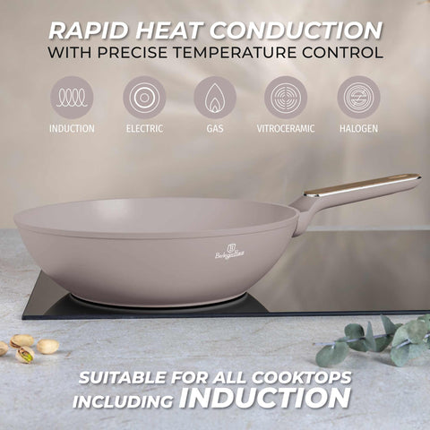  BH/8334, Wok 28cm, Taupe Mate, Madera, Wok de 28 cm, Nuevo diseño de mango, Wok, Batería de cocina, Cocina, Sartenes