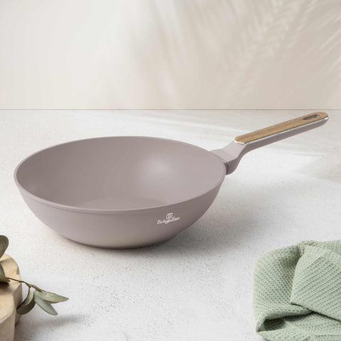  BH/8334, Wok 28cm, Taupe Mate, Madera, Wok de 28 cm, Nuevo diseño de mango, Wok, Batería de cocina, Cocina, Sartenes