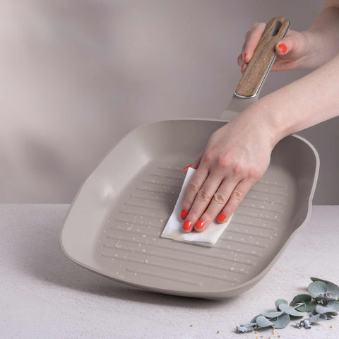  BH/8336, Parrilla con tapa de 28 cm, color topo mate, madera, parrilla de 28 cm con tapa, nuevo diseño de mango, sartén, sartén, parrilla, parrilla con tapa, utensilios de cocina, cocina, sartenes