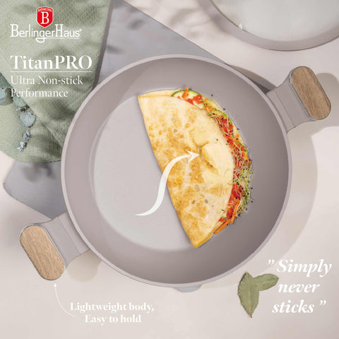  BH/8337, Olla baja con tapa de 28 cm, color topo mate, madera, olla baja de 28 cm, nuevo diseño de asa, olla baja, olla baja con tapa, olla, utensilios de cocina, cocina, ollas y cazuelas