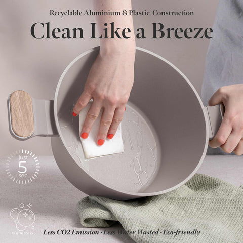 BH/8339, Cacerola con tapa de 24 cm, color topo mate, de madera, cacerola de 24 cm, nuevo diseño de mango, cacerola, olla, cacerola con tapa, utensilios de cocina, cocina, ollas y cazuelas