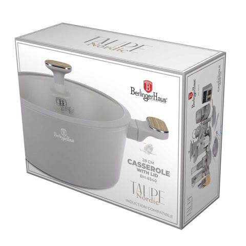  BH/8340, Cacerola con tapa 28cm, Topo mate, Madera, Cacerola de 28 cm, Nuevo diseño de mango, Cacerola, Olla, Cacerola con tapa, Batería de cocina, Cocina, Ollas y cazuelas