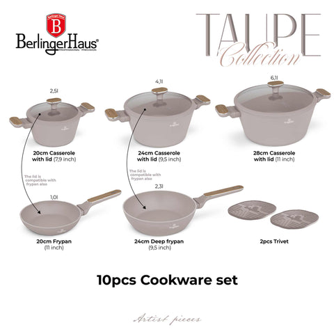  BH/8343, juego de utensilios de cocina de 10 piezas, color topo mate, madera, juego de utensilios de cocina de 10 piezas c., nuevo diseño de mango, juego de utensilios de cocina, ollas y sartenes, juego de ollas y sartenes, juego, cocina, utensilios de cocina, ollas y cazuelas