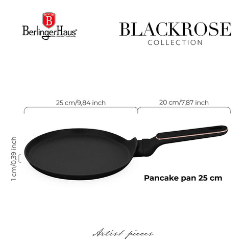  BH/8348, Sartén para panqueques de 25 cm, Negro mate, Oro rosa, Sartén para panqueques de 25 cm, Nuevo diseño de mango, Sartén para panqueques, Utensilios de cocina, Cocina