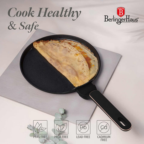  BH/8348, Sartén para panqueques de 25 cm, Negro mate, Oro rosa, Sartén para panqueques de 25 cm, Nuevo diseño de mango, Sartén para panqueques, Utensilios de cocina, Cocina