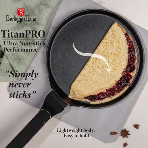  BH/8348, Sartén para panqueques de 25 cm, Negro mate, Oro rosa, Sartén para panqueques de 25 cm, Nuevo diseño de mango, Sartén para panqueques, Utensilios de cocina, Cocina