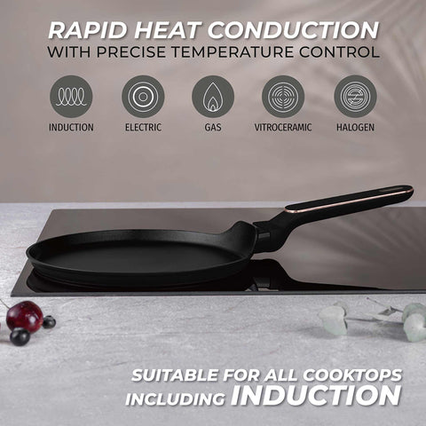  BH/8348, Sartén para panqueques de 25 cm, Negro mate, Oro rosa, Sartén para panqueques de 25 cm, Nuevo diseño de mango, Sartén para panqueques, Utensilios de cocina, Cocina