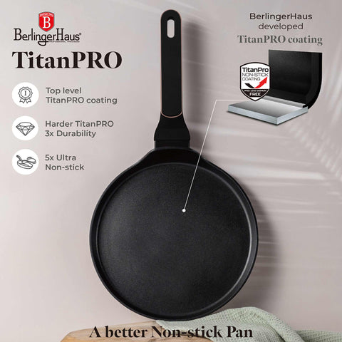  BH/8348, Sartén para panqueques de 25 cm, Negro mate, Oro rosa, Sartén para panqueques de 25 cm, Nuevo diseño de mango, Sartén para panqueques, Utensilios de cocina, Cocina