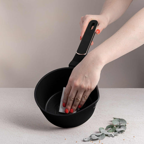 BH/8349, Sartén de 16 cm, Negro mate, Oro rosa, Sartén de 16 cm, Nuevo diseño de mango, Sartén, Batería de cocina, Cocina, Ollas y cazuelas, Cacerola