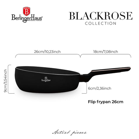  BH/8351, Sartén plegable de 26 cm, Negro mate, Oro rosa, Sartén plegable de 26 cm, Nuevo diseño de mango, Sartén, Sartén plegable, Sartén, Batería de cocina, Cocina, Sartenes, Sartén doble