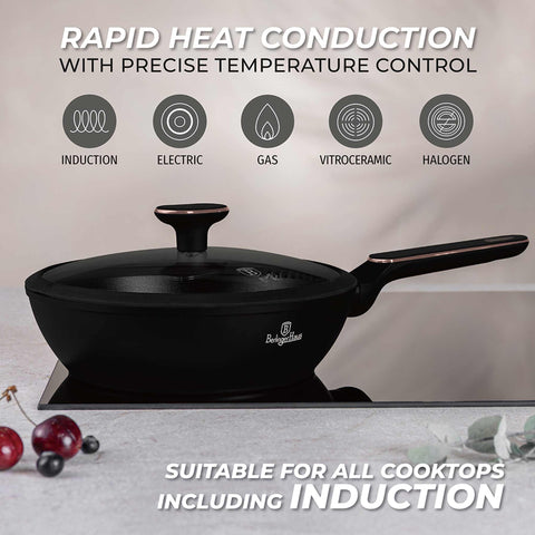  BH/8352, Sartén honda con tapa 24cm, Negro mate, Oro rosa, Sartén honda 24 cm, Nuevo diseño de mango, Sartén, Sartén honda, Sartén honda con tapa, Sartén, Batería de cocina, Cocina, Sartenes