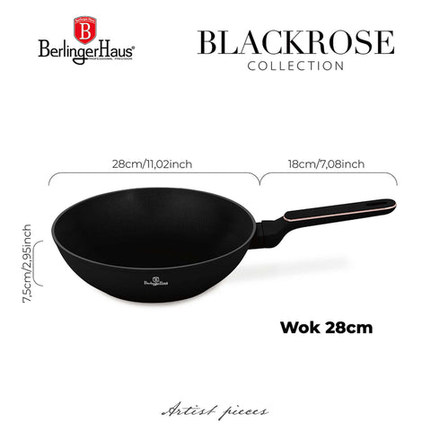  BH/8353, Wok 28cm, Negro Mate, Oro Rosa, Wok de 28 cm, Nuevo diseño de mango, Wok, Batería de cocina, Cocina, Sartenes