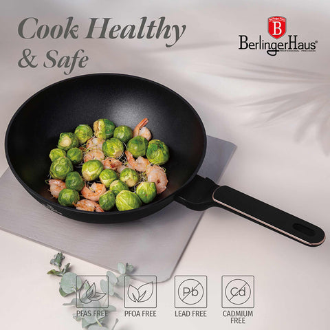  BH/8353, Wok 28cm, Negro Mate, Oro Rosa, Wok de 28 cm, Nuevo diseño de mango, Wok, Batería de cocina, Cocina, Sartenes