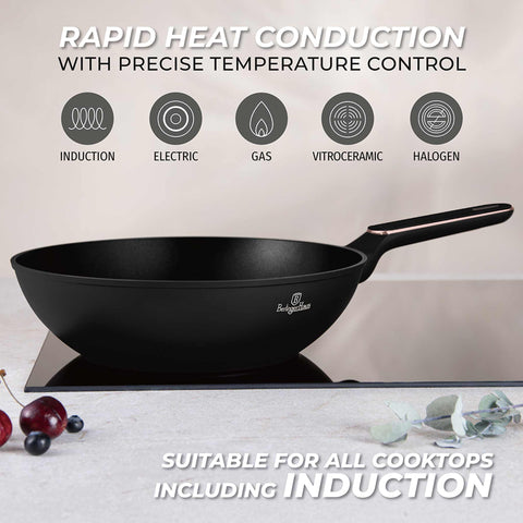  BH/8353, Wok 28cm, Negro Mate, Oro Rosa, Wok de 28 cm, Nuevo diseño de mango, Wok, Batería de cocina, Cocina, Sartenes