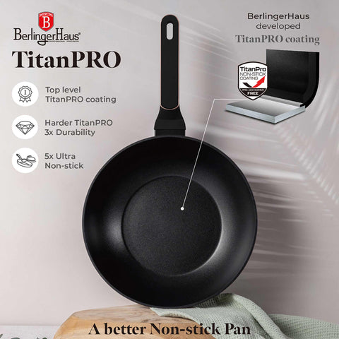  BH/8353, Wok 28cm, Negro Mate, Oro Rosa, Wok de 28 cm, Nuevo diseño de mango, Wok, Batería de cocina, Cocina, Sartenes